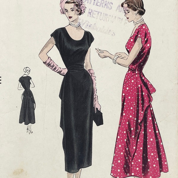 Vogue 6460 - (No Instructions) 1940s Dress Pattern with Cascading Side Sections - Size 16 (34") - Factory Cut - MISSING INSTRUCTIONS