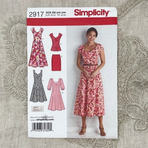 Simplicity 2917 - Y2k Sweetheart Garden Party Dress, Tunic, Pencil Skirt and Tie Belt Pattern - Size 10-18 or Size 20-28 - Uncut (FF)