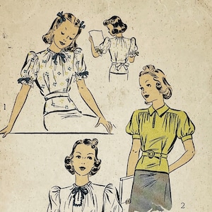 DuBarry 2196B Original 1930s Ribbon Shirred or Sleeve and Yoke as One Blouse Sewing Pattern - Size 12 Jr. (30")
