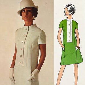 Vogue 1975 - Oscar de La Renta 1960s A-line Couture Dress Sewing Pattern - Size 8 (31 1/2") - Uncut (FF)
