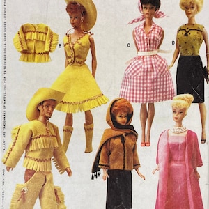 McCall&#39;s 7430 - 1960s Official Barbie Doll&#39;s Wardrobe Pattern Including Western for Ken - Size 11.5-12&quot; Doll - Uncut (Refolded)