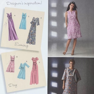 Patrón de costura Simplicity 2363 para vestido caftán con variaciones de adornos y largo - Sin cortar, tallas 6-14 (30.5-36")