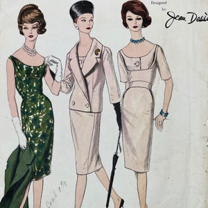 Vogue 1491 - (Missing Belt) Jean Dessès 1960s Scoop Neck Sheath Dress and Jacket Pattern - Size 14 (34&quot;) - Cut (MISSING the Belt)
