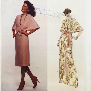 Vogue 1625 - Molde para costura de vestido Pierre Balmain anos 70 com mangas capa e botões frontais - Tamanho 10 (32,5") - Sem cortes (FF)