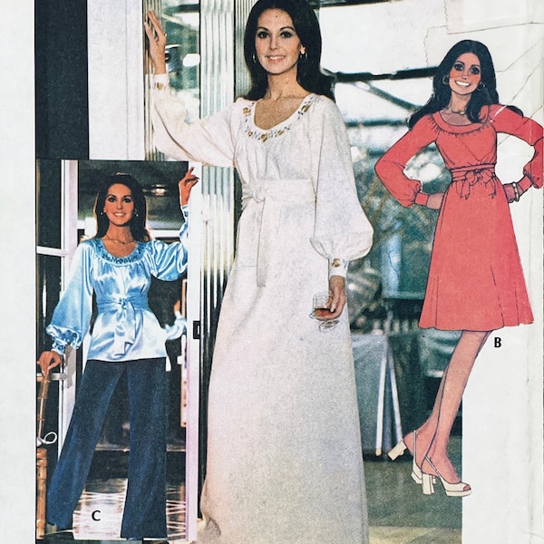 McCall's 4631 - 1970s Marlo's Corner Embroidered Pullover Dress, Top and Pants Pattern - Size 10 (32.5") - Cut (Transfer Unused)