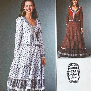 Simplicity 8729 - Gunne Sax 1970s Tiered Skirt and Lace Front Bodice Dress Pattern - Size 3-5 JP (30-31&quot;) - Uncut (FF)