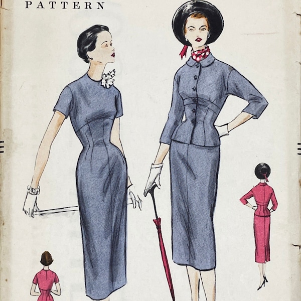 Vouge 3577 - 1950s Empire Waist Wiggle Dress and Inset Band Jacket Pattern - Size 9 (29.5") - Factory Cut