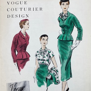 Vogue 783 - 1950s Couturier Design Skirt Suit with Fitted Jacket, High Waisted Skirt and Looped Blouse Pattern - Size 12 (30&quot;) - Factory Cut