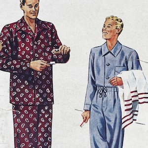 McCall 4476 - (Missing Pocket) Original 1940's Men's Long Pajama Set Sewing Pattern - Size Medium (38-40") - Cut (Missing Pocket)