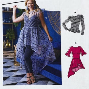 McCall's 8113 Sheer Peplum Blouse and High-Low Dress Sewing Pattern - Size 18-24 (40-46") Uncut