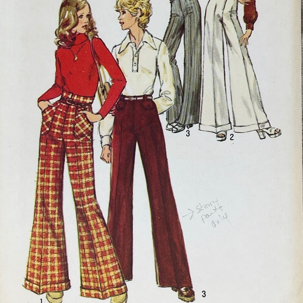 Simplicity 5861 - 1970s High Waisted Wide Leg Pants and Straight-Leg Pants Pattern - Size 10 (Waist 25") - Cut