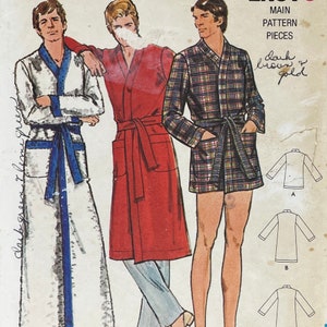Butterick 6275 1970s Men's Full Length Robe Pattern Size Small 34-36 Cut image 1