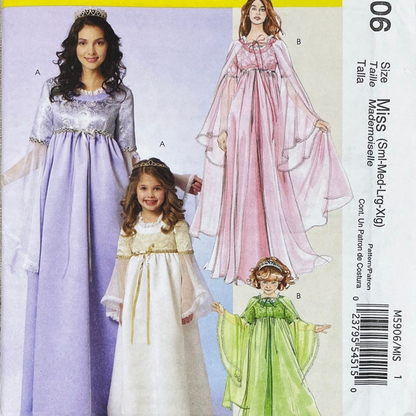 McCall's 5906 - Adult Renaissance Empire Gown Pattern with Bell Sleeves - Size S-XL (31.5-44") - Uncut (FF)