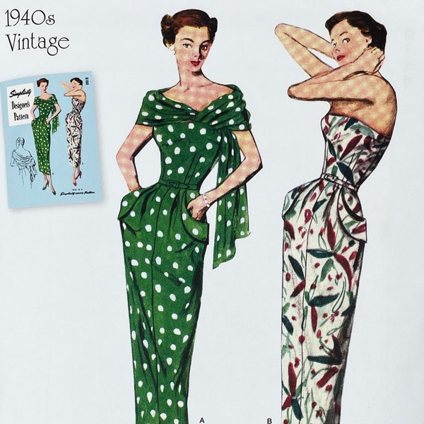 Simplicity 8876 - Réédition vintage des années 40, motif d'étole et de robe - 20-28 (42-50") - matériau non coupé (FF)