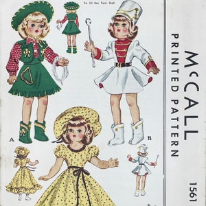 McCall 1561 Original 1950s Toni Doll Clothes Pattern with Cowgirl and Majorette Outfits Size 16 Doll Uncut FF image 1