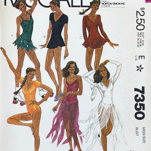 McCall's 7350 - 1980 Dance Bodysuit Pattern with V-Neckline and Dance Skirts - Size 10 (32.5") - Uncut (FF)