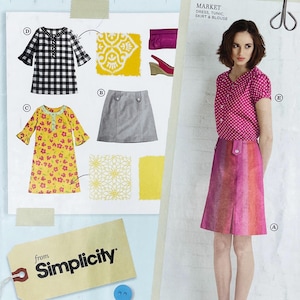 Simplicity 2211 - Lisette Ruffled Tunic Dress, Puff Sleeve Blouse and Pleated Skirt Sewing Pattern - Size 14-22 (36-44") - Uncut (FF)