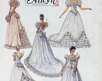 McCall's 5804 Alicyn Wedding Gown Sewing Pattern with Train, Basque Waist, Puff Ruffled or Leg of Mutton Lace Sleeves - Size 12 Cut