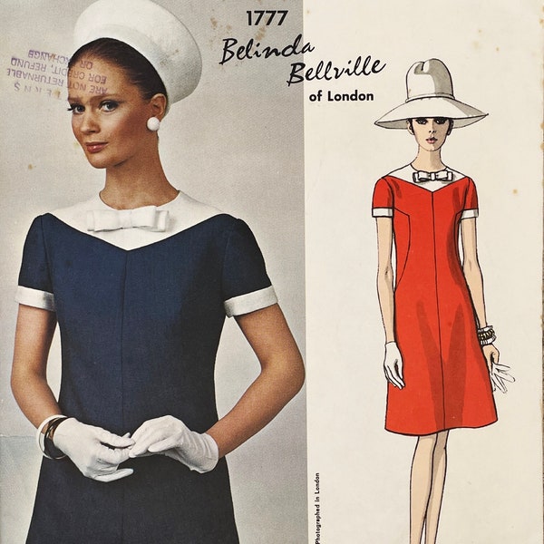 Vogue 1777 - Belinda Bellville 1960s A-line Dress Pattern with Contrast Yoke - Size 12 (32") - Cut