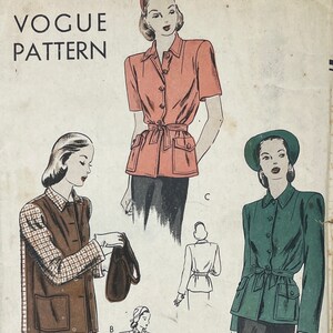 Patrón de costura original Vogue 5200 para chaqueta estilo 49er de los años 40 - Talla 12 (30")