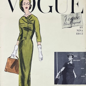 Vogue 1375 – Wykrój na sukienkę Niny Ricci z lat 50. z drapowanym dekoltem i rzadką sukienką typu tuba – rozmiar 16 (36 cali) – krój