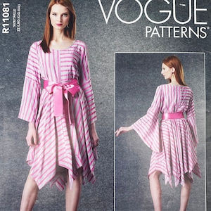 Vogue 1796 - Zandra Rhodes Handkerchief Hem Bell Sleeves Patchwork Dress Pattern - Size L-XXL (38-48&quot;) - Uncut (FF)