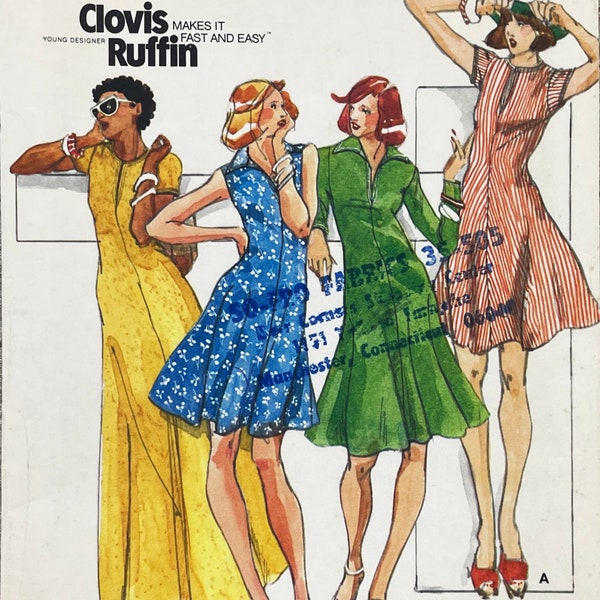 Butterick 3606 - Clovis Ruffin 1970s Knit Dress Pattern with Wing Collar - Size 12 (34") - Uncut (FF)