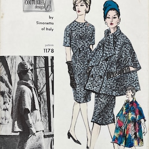 Vogue 1178 - Simonetta of Italy anni &#39;60 Couturier Slim Dress e Swing Coat Pattern - Taglia 10 (31&quot;) - Non tagliato (FF)