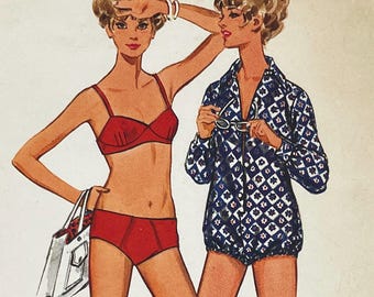 Butterick 5335 - 1970s Two Piece Swimsuit and Beach Cover-Up Sewing Pattern - Size 8 (31 1/2") - Uncut (FF)