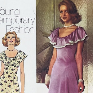 Simplicity 5974 Empire Waist Dress with Ruffle Neckline Sewing Pattern - Uncut Size 8 (31.5")