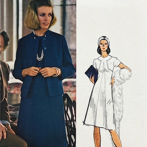 Patrón de vestido y chaqueta de corte A estilo años 70 de Vogue 1109 Molyneux - Talla 10 (32,5")