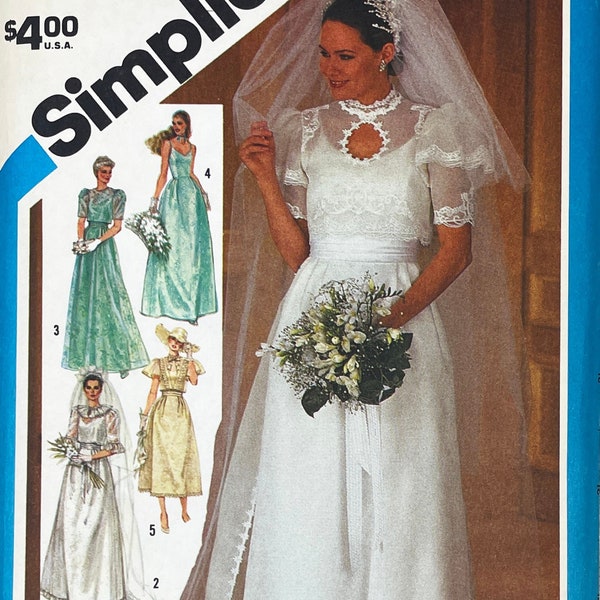 Simplicity 6405 - Bridal or Evening Gown Pattern with Illusion Jacket, Keyhole Neckline and Detachable Train - Size 14 (36") - Uncut (FF)