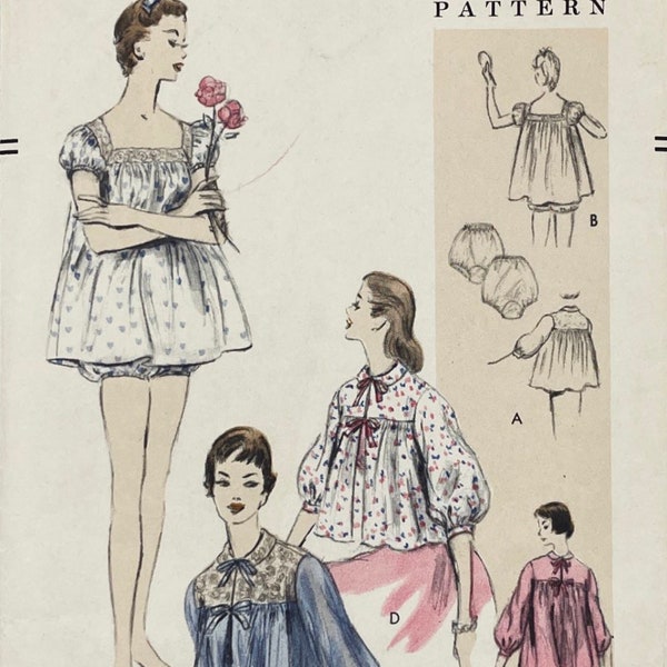 Vogue 8446 - 1950s Bed Jacket, Babydoll Nightgown and Bloomers Pattern - Size Large (36-38") - Factory Cut