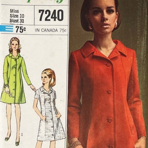 Simplicity 7240 Princess Cut Coat-Dress Sewing Pattern - Size 10 (31") Uncut