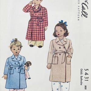 McCall 5431 original 1940s Child's Bathrobe Sewing Pattern- Cut Size 2 (21")