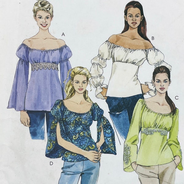 McCall's 4146 - 00s Peasant Off-the-Shoulder Blouse Pattern with Romantic Sleeve Variations - Size XS-M (29.5-36") - Uncut (FF)