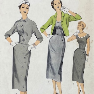 Advance 6802 - Howard Greer 1950s Sleeveless Sheath and Waistline Jacket Sewing Pattern - Size 10 (28") - Factory Fold