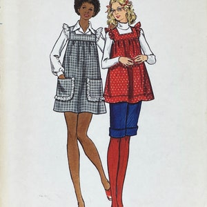 Butterick 6873 1970s Smock Mini Dress and Flared Top Pattern with Ruffle Sleeves Size 10 32.5 Uncut FF image 1