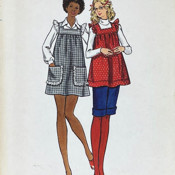 Butterick 6873 - 1970s Smock Mini Dress and Flared Top Pattern with Ruffle Sleeves - Size 10 (32.5") - Uncut (FF)