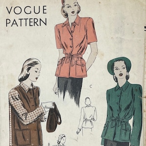 Vogue 5200 - Cartamodello per giacca 49er anni '40 - Taglia 12 (30") - Taglio di fabbrica