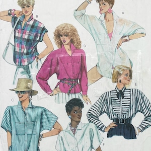 McCall's 2038 Dolman Sleeve Blouse Sewing Pattern with Bib and Pocket Options - Cut Size 8 (31.5")