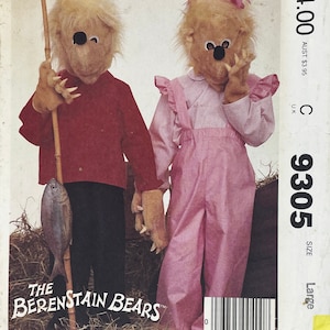 Patrón de costura McCall's 9305 para disfraz infantil de los osos Berenstain (hermano y hermana) de los años 80 - Talla grande (B30-32") Sin cortar