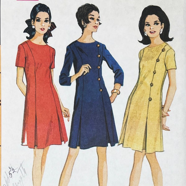 McCall's 9163 - 1960s Mod Scooter Dress Pattern with Inverted Pleats - Size 12 1/2 (35") - Cut