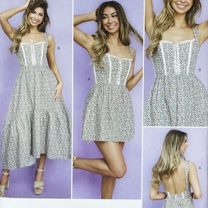 Simplicity 9779 - Padrão de vestido com costas abertas inspirado no espartilho Madalynne - Tamanho 8-16 ou tamanho 18-26 - Sem corte (FF)