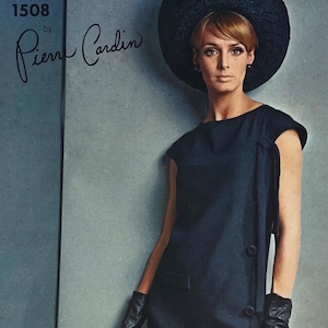 Vogue 1508 Original Pierre Cardin 1960s Side Button Mod Shift Dress Sewing Pattern - Size 14 (34") -Cut