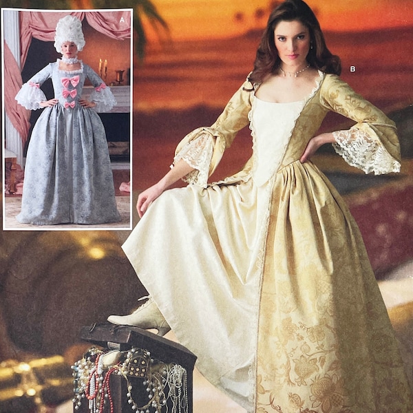 Einfachheit 4092 - 18tes Jahrhundert Barock Kleid und Dame Piratenmuster - Größe 16-34"" - Uncut (FF)"