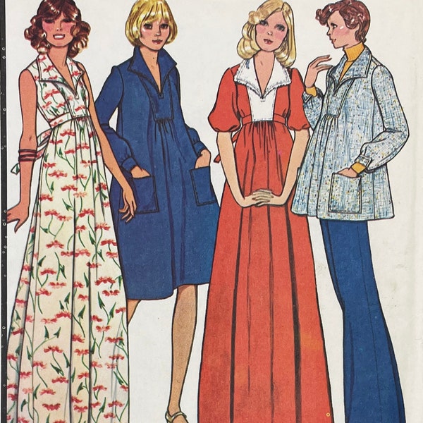 McCall's 4637 - 1970s Maternity Dress, Top and Pants Pattern with Yoke and Wide Collar - Size 8 (31.5") or Size 10 (32.5")