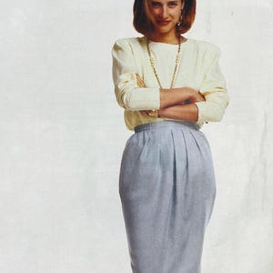 Patrón de costura McCall's 5118, raro, de 1990, para blusa con hombreras y falda tulipán - Sin cortar, talla 8-12 (31.5-34")