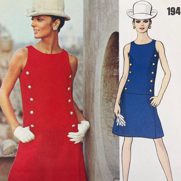 Vogue 1948 - Fabiani 1960s A-line Scooter Mod Dress Pattern - Size 10 (32.5") - Cut