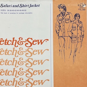 Stretch & Sew 1790 - Patrón de costura para chaqueta y camisa safari de hombre de los años 70 - Tallas 36-50 - Sin cortar (FF)